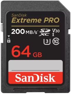 Карта памяти  SD  64 Gb Sandisk SDXC Extreme Pro, class 10, 200Mb/s V30 UHS-I (SDSDXXU-064G-GN4IN)